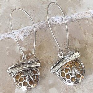Baltic Amber Gem & Sterling Silver Bee Keeper Earrings